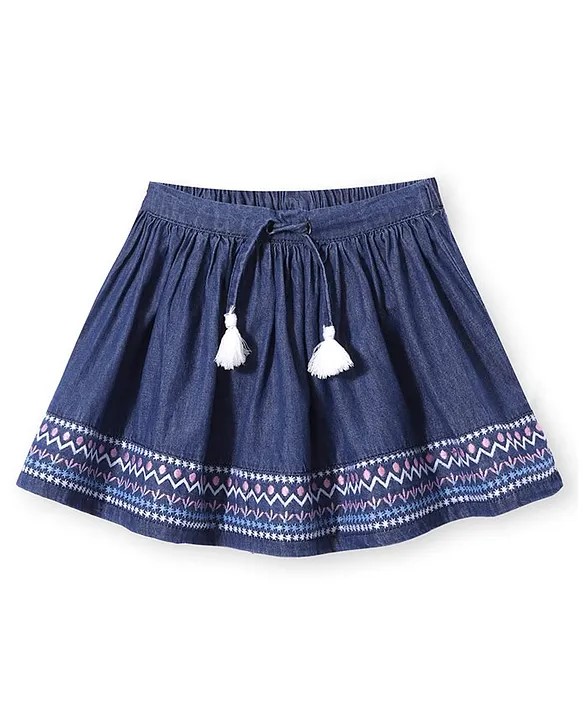 Babyhug Denim Mid Thigh Stretchable Skirt - Blue
